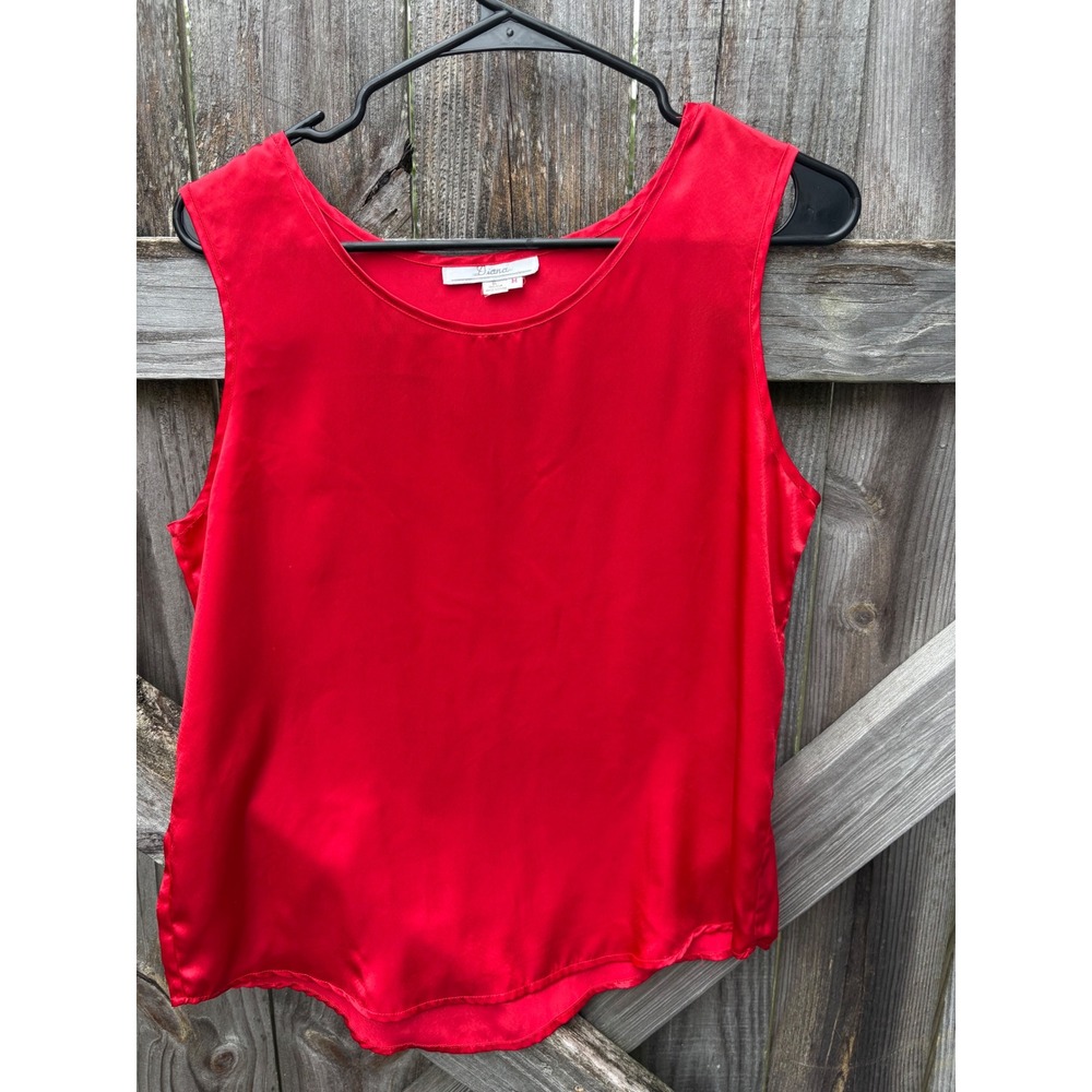 Diana Red 100% Silk Sleeveless Shell Blouse Scoop Neck Tank Top Womens Medium‎